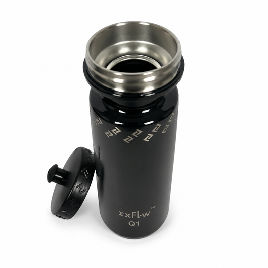 Obsidian stainless steel sport bottle top-down angled view